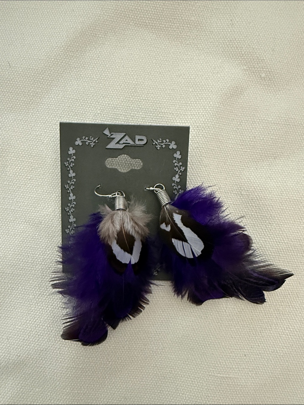 ZAD Purple and Brown Feather Drop Earrings